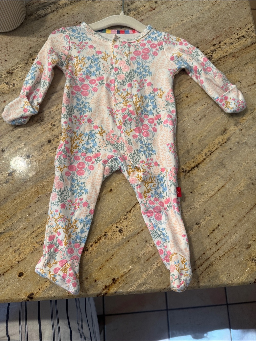 Magnetic Me Floral Footed One-Piece in Pink, Blue & Gold